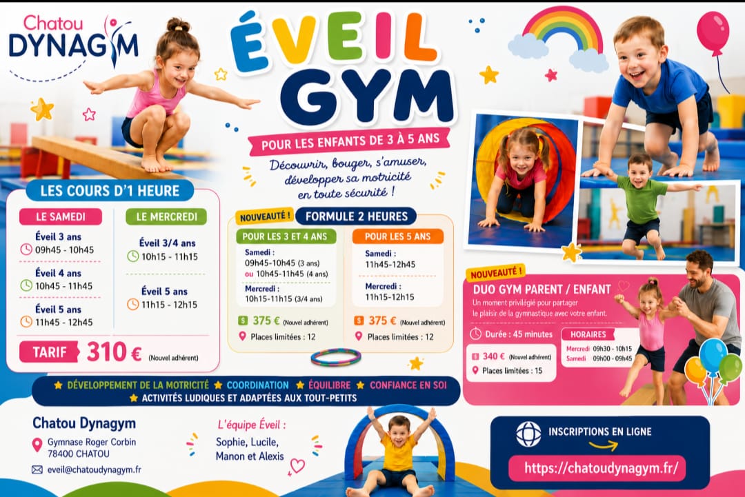 Inscriptions Éveil Gym 2026-2027 pour les enfants de 3 à 5 ans