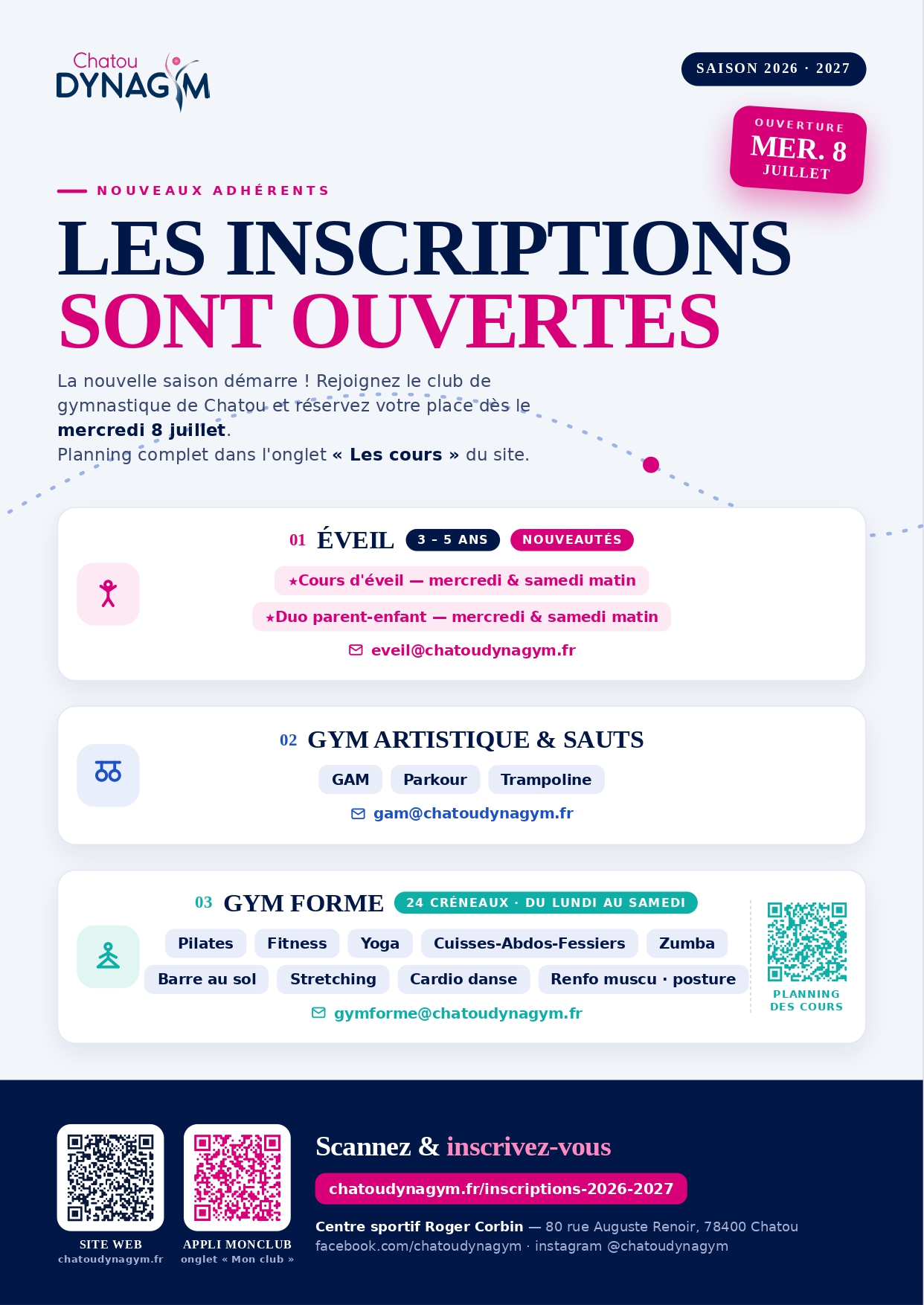Affiche des inscriptions 2026-2027 de Chatou DynaGym